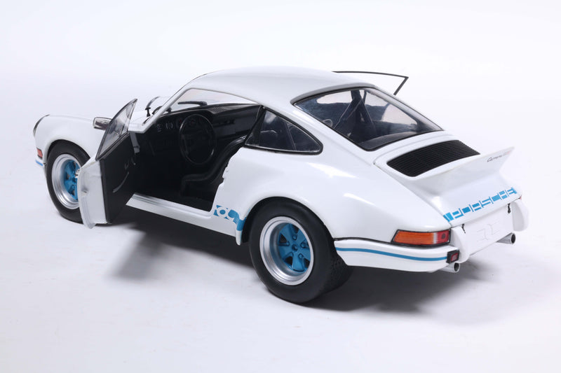 Laad de afbeelding in de Gallery-viewer, Porsche 911 RSR WIT / BLAUWE CARRERA-STREPEN 1973 SOLIDO 1:18
