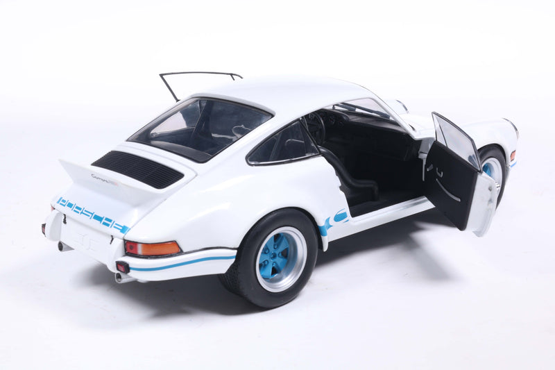 Laad de afbeelding in de Gallery-viewer, Porsche 911 RSR WIT / BLAUWE CARRERA-STREPEN 1973 SOLIDO 1:18
