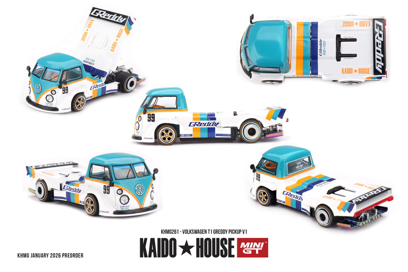 Chargez l'image dans la visionneuse de la galerie, Volkswagen T1 PICKUP GREDDY PICKUP V1 1972 MINI GT 1:64
