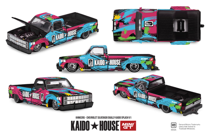 Laad de afbeelding in de Gallery-viewer, CHEVROLET SILVERADO DUALLY KAIDO SPLASH V1 1980 MINI GT 1:64
