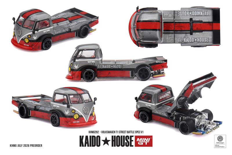 Laad de afbeelding in de Gallery-viewer, VOLKSWAGEN T1 PICKUP STREET BATTLE SPEC V1 1972 MINI GT 1:64
