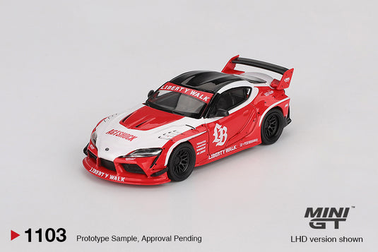 Toyota GR SUPRA LB-WORKS ROOD/WIT 2025 MINI GT 1:64