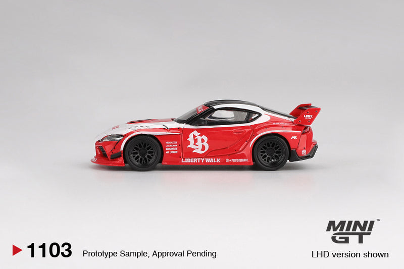 Laad de afbeelding in de Gallery-viewer, Toyota GR SUPRA LB-WORKS ROOD/WIT 2025 MINI GT 1:64
