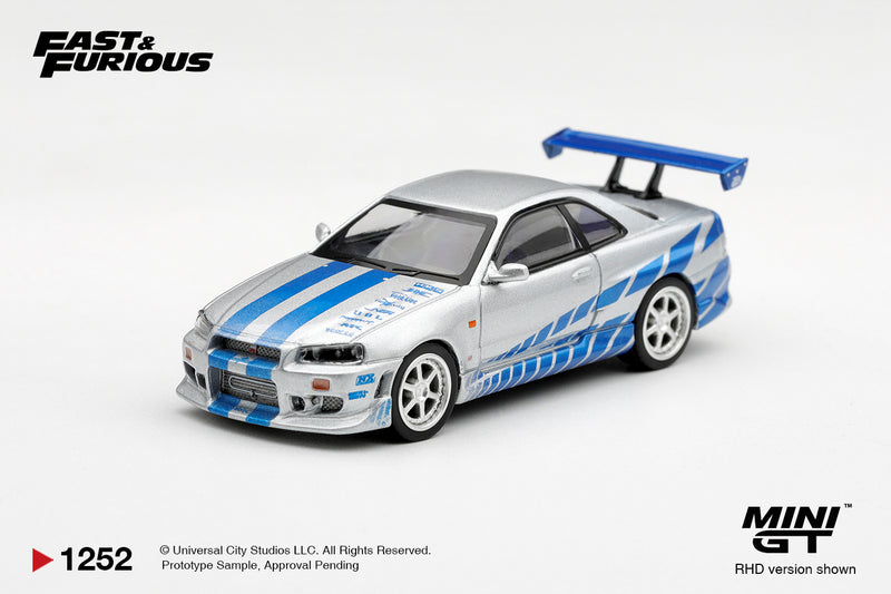 Load image into Gallery viewer, NISSAN SKYLINE GT-R (R34) C- WEST - 2 FAST 2 FURIOUS - BRIAN O'CONNER 2003 ‼️ONLY BLISTER PACK‼️ MINI GT 1:64
