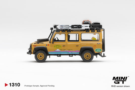 LAND ROVER DEFENDER 110 CAMEL TROPHY ÉQUIPE ROUMANIE TIERRA DEL FUEGO CT36 1998 MINI GT 1:64