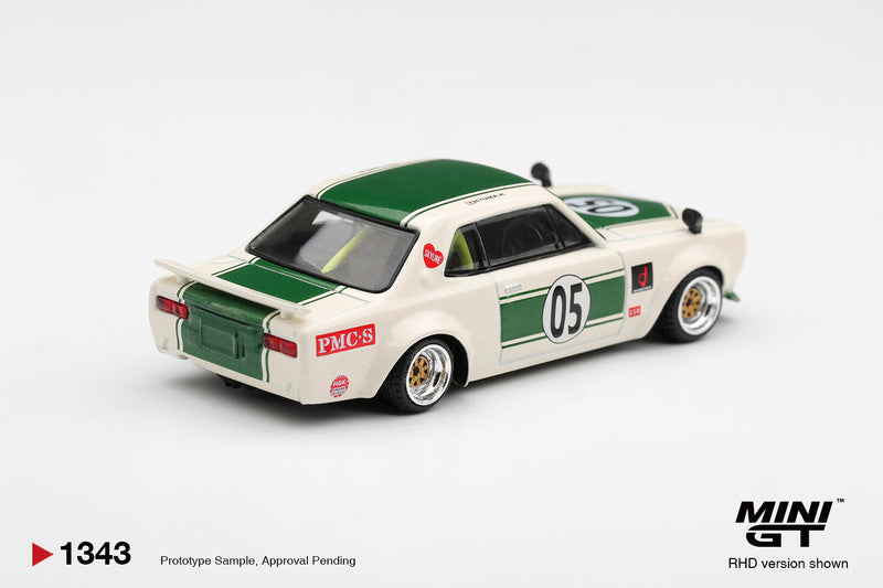 Chargez l'image dans la visionneuse de la galerie, NISSAN SKYLINE GT-R (KPGC10) LB-WORKS HAKOSUKA BLANC-VERT 1971 MINI GT 1:64
