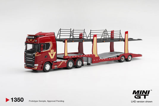 SCANIA 770S A6X4NA AUTOTRANSPORTER V8 50-JARIG JUBILEUM + RODE AUTOTRANSPORTER