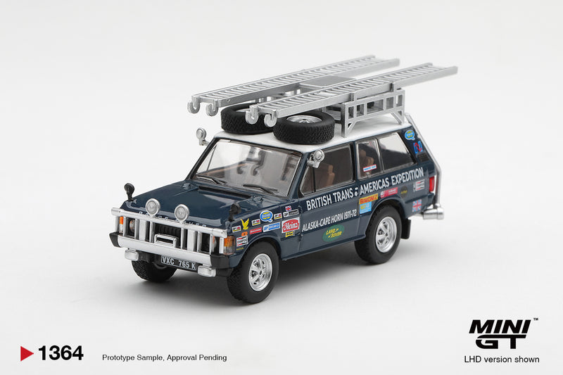 Load image into Gallery viewer, LAND ROVER RANGE ROVER BRITISH TRANS-AMERICAS EXPEDITION 1971  MINI GT 1:64
