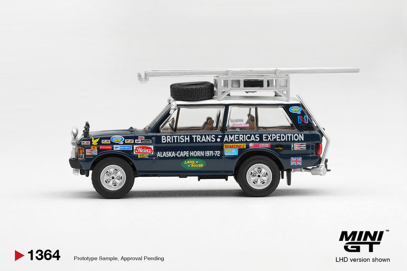 Load image into Gallery viewer, LAND ROVER RANGE ROVER BRITISH TRANS-AMERICAS EXPEDITION 1971  MINI GT 1:64

