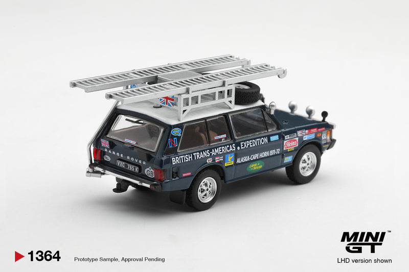 Load image into Gallery viewer, LAND ROVER RANGE ROVER BRITISH TRANS-AMERICAS EXPEDITION 1971  MINI GT 1:64
