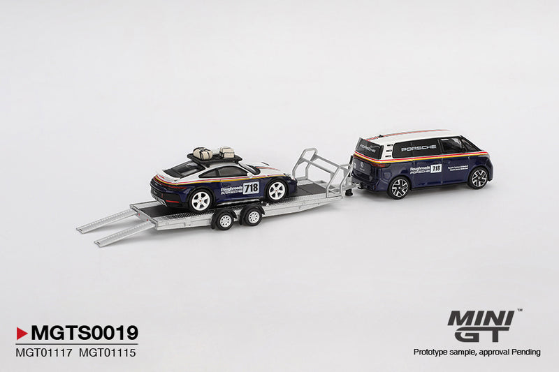 Chargez l&#39;image dans la visionneuse de la galerie, SET PORSCHE 911 DAKAR #718 + VOLKSWAGEN ID. BUZZ PORSCHE CENTRUM GELDERLAND ROUGHROADS 2025 (LHD) MINI GT 1:64
