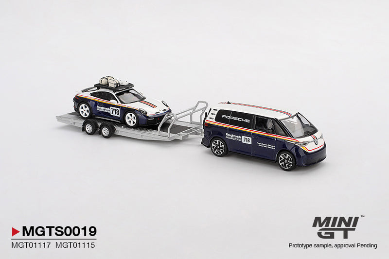 Chargez l&#39;image dans la visionneuse de la galerie, SET PORSCHE 911 DAKAR #718 + VOLKSWAGEN ID. BUZZ PORSCHE CENTRUM GELDERLAND ROUGHROADS 2025 (LHD) MINI GT 1:64
