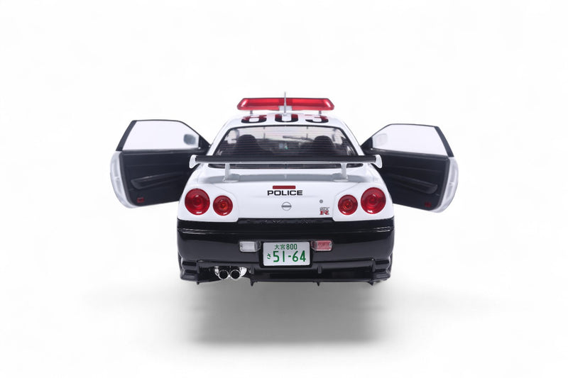 Load image into Gallery viewer, Nissan SKYLINE GT-R (BNR34) JAPANESE POLICE WHITE 1999 SOLIDO 1:18

