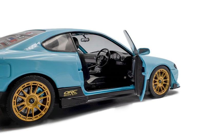 Laad de afbeelding in de Gallery-viewer, NISSAN SILVIA (S15) SPEC-R AERO SOLIDO WORKS BLAUW 1999 SOLIDO 1:18
