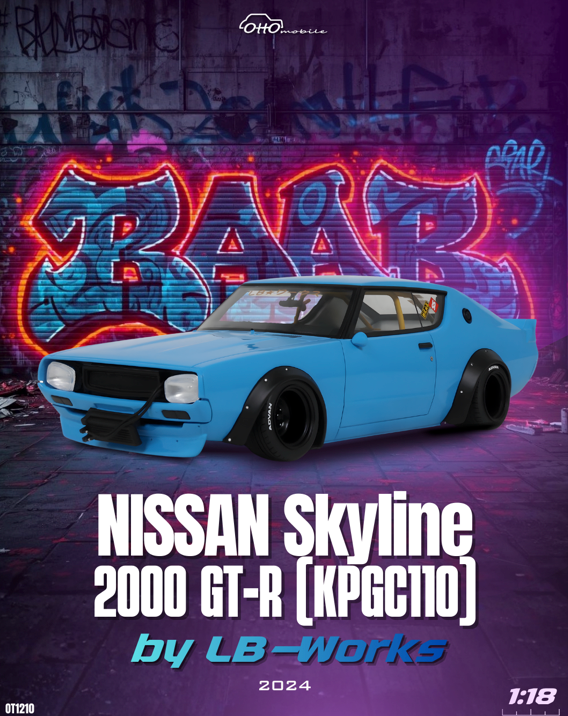 Chargez l'image dans la visionneuse de la galerie, Nissan SKYLINE 2000 GT-R (KPGC110) PAR LB-WORKS BLEU 2024 OTTOmobile 1:18
