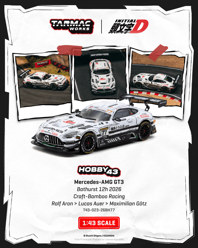 Load image into Gallery viewer, MERCEDES-BENZ AMG GT GT3 #77 RALF ARON CRAFT-BAMBOO RACING BATHURST 12H 2026 TARMAC WORKS 1:43
