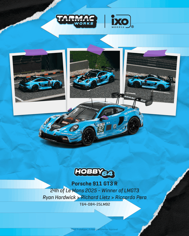 Load image into Gallery viewer, PORSCHE 991 (992) GT3 R #92 RYAN HARDWICK 24H OF LE MANS CAT WINNER 2025 TARMAC WORKS 1:64
