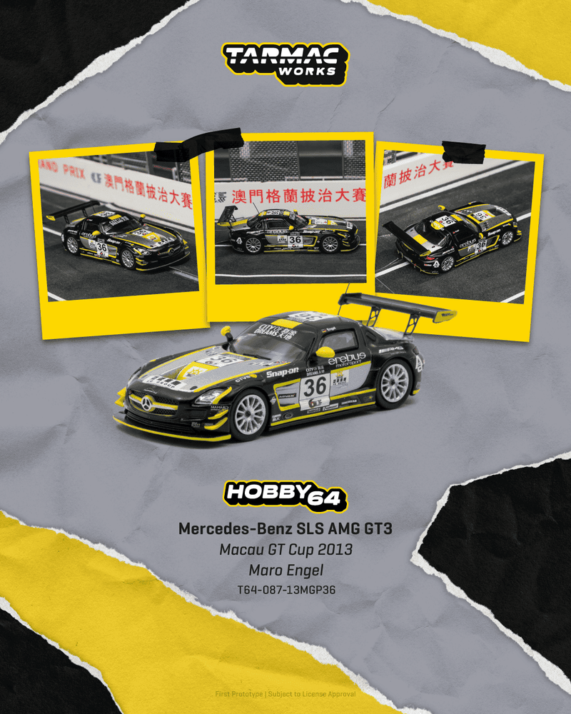 Laad de afbeelding in de Gallery-viewer, MERCEDES-BENZ SLS AMG GT3 #36 MARO ENGEL MACAU GT CUP 2013 TARMAC WORKS 1:64
