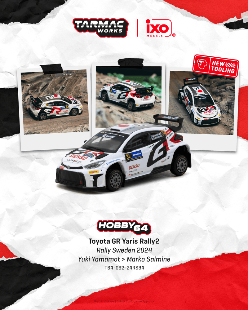 Chargez l'image dans la visionneuse de la galerie, TOYOTA YARIS GR RALLY2 #34 YUKI YAMAMOTO RALLY SUÈDE 2024 TARMAC WORKS 1:64
