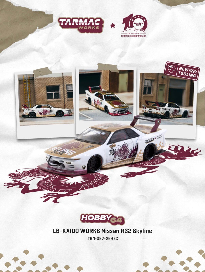 Laad de afbeelding in de Gallery-viewer, ‼️BEPERKTE EDITIE‼️ NISSAN R32 SKYLINE GT-R LB-KAIDO WORKS *BEIJING EDITIE* TARMAC WORKS 1:64
