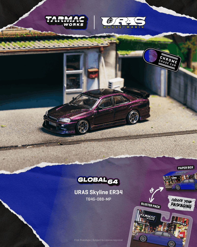 Chargez l'image dans la visionneuse de la galerie, NISSAN SKYLINE GTR (ER34) URAS VIOLET 2025 TARMAC WORKS 1:64
