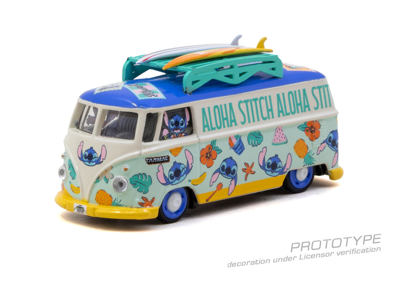Laad de afbeelding in de Gallery-viewer, VOLKSWAGEN TRANSPORTER T1 PANEL VAN LILO &amp; STITCH 2025 TARMAC WORKS 1:64
