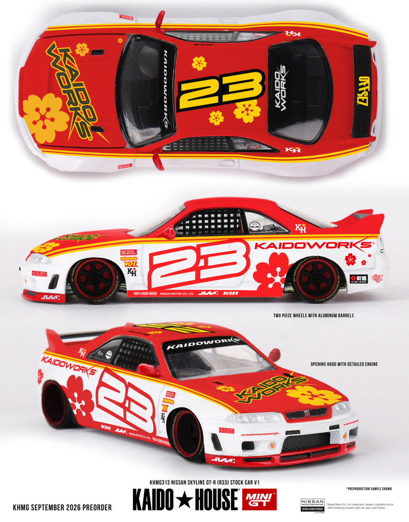 Chargez l'image dans la visionneuse de la galerie, NISSAN SKYLINE GTR (R33) KAIDO STOCK CAR V1 1995 MINI GT 1:64
