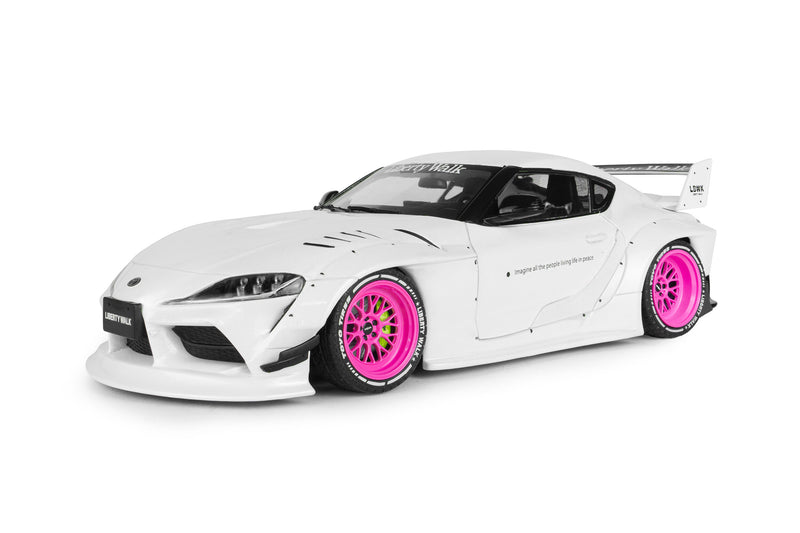 Chargez l'image dans la visionneuse de la galerie, TOYOTA GR SUPRA KIT CARROSSERIE LIBERTY WALK BLANC/ROSE 2025 SOLIDO 1:18
