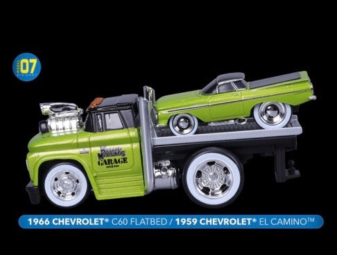 Laad de afbeelding in de Gallery-viewer, &lt;tc&gt;Chevrolet C60 FLATBED 1966 + Chevrolet EL CAMINO 1959 Nr.07 MAISTO 1:64&lt;/tc&gt;
