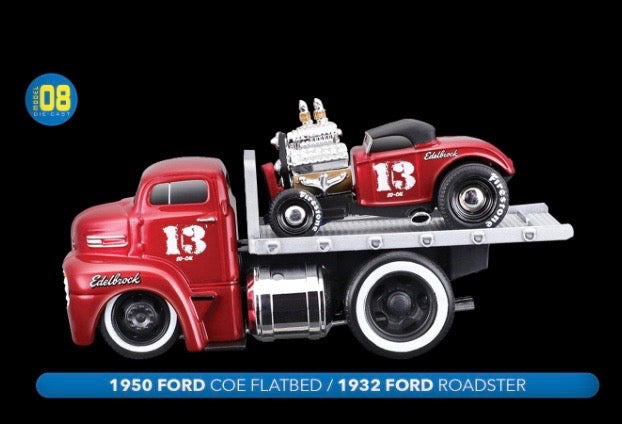 Chargez l&#39;image dans la visionneuse de la galerie, &lt;tc&gt;Ford COE FLATBED 1950 + FORD ROADSTER 1932 Nr.08 MAISTO 1:64&lt;/tc&gt;
