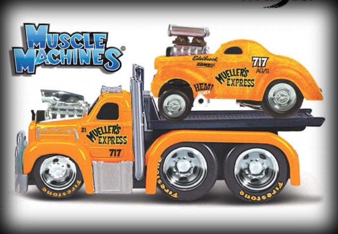Mack B-61 FLATBED 1953 + WILLYS COUPE GASSER 1941 Nr.11 MAISTO 1:64