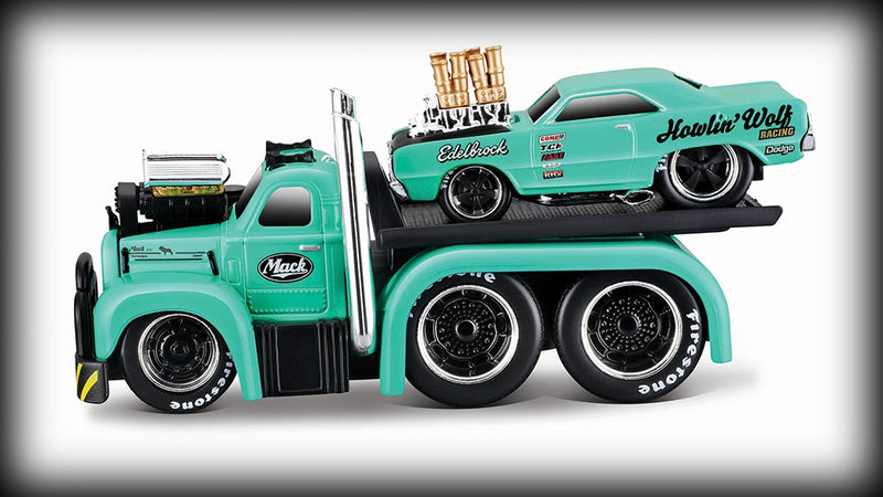 Load image into Gallery viewer, Mack B-61 FLATBED 1953 + DODGE DART HEMI GASSER 1968 Nr.09 MAISTO 1:64
