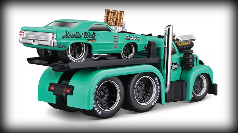 Laad de afbeelding in de Gallery-viewer, &lt;tc&gt;Mack B-61 FLATBED 1953 + DODGE DART HEMI GASSER 1968 Nr.09 MAISTO 1:64&lt;/tc&gt;
