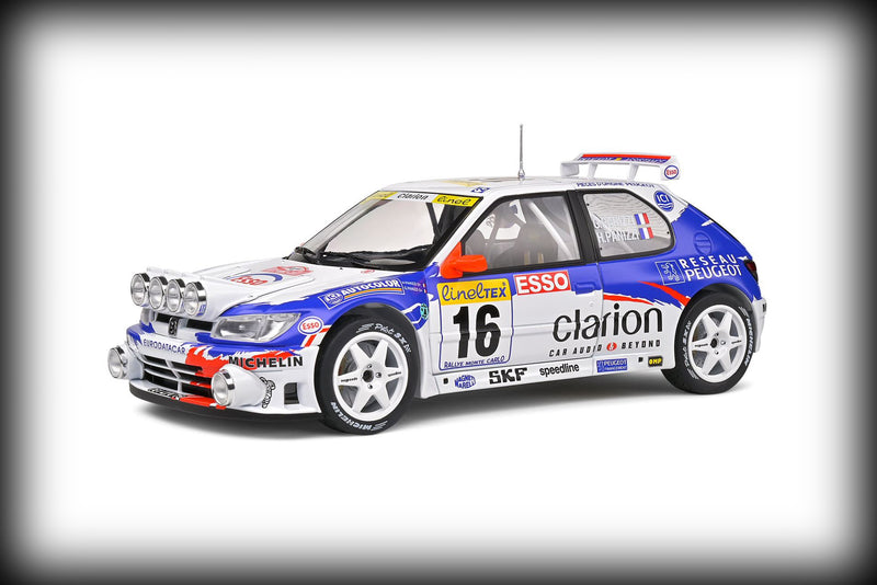 Laad de afbeelding in de Gallery-viewer, Peugeot 306 MAXI NACHTVERSIE RALLY MONTECARLO 1998 SOLIDO 1:18
