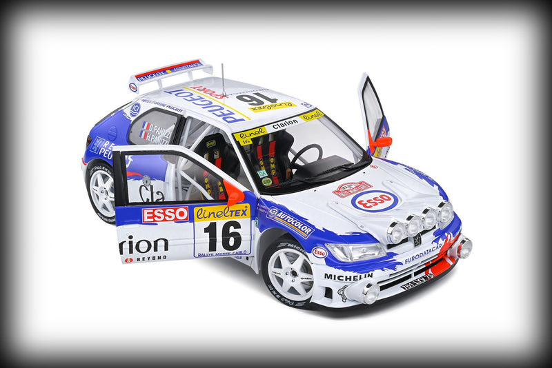 Laad de afbeelding in de Gallery-viewer, Peugeot 306 MAXI NACHTVERSIE RALLY MONTECARLO 1998 SOLIDO 1:18

