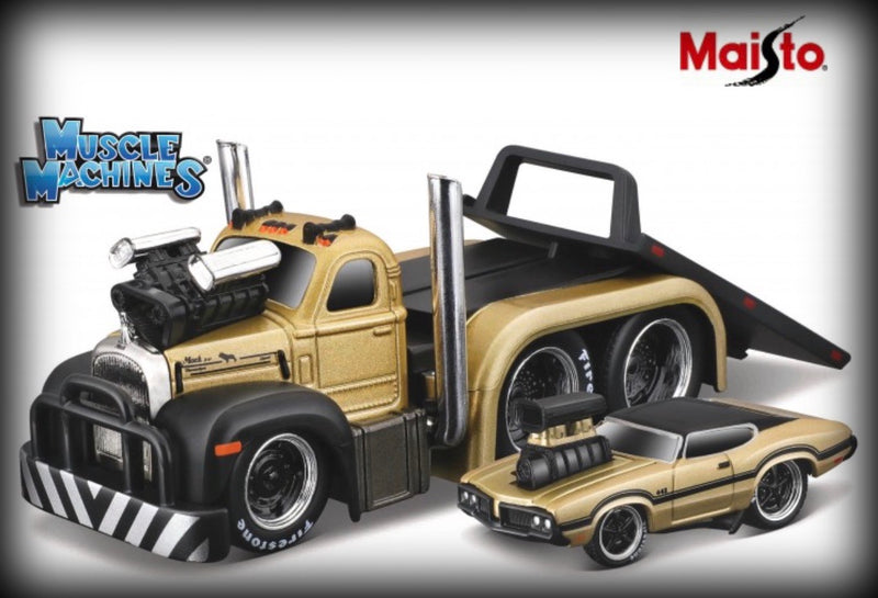 Load image into Gallery viewer, Mack B-61 FLATBED 1953 + Oldsmobile 442 1970 Nr.04 MAISTO 1:64 (6836525072489)
